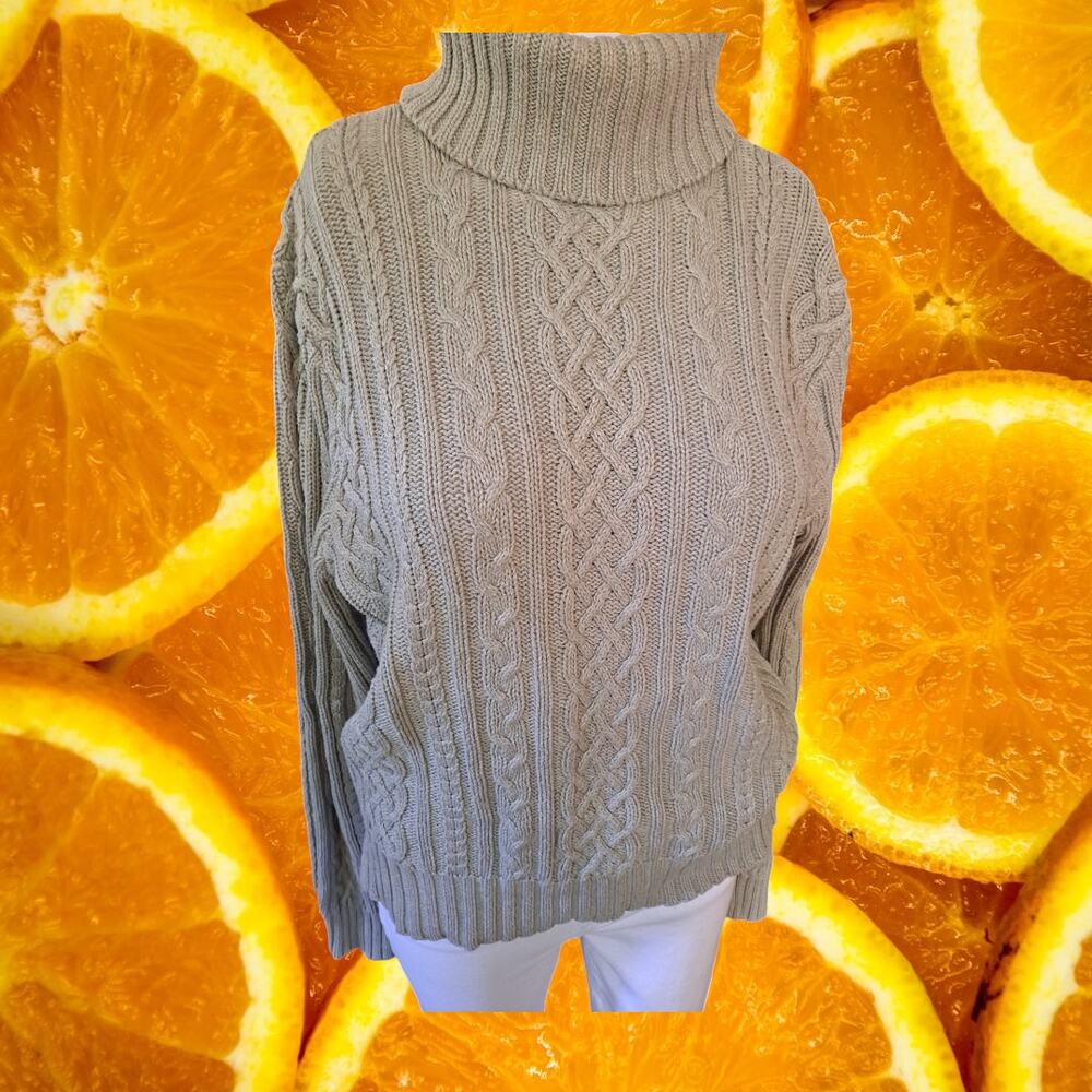 Wainscott Light Green Cable Knit Mock‎ Neck Sweater Size L